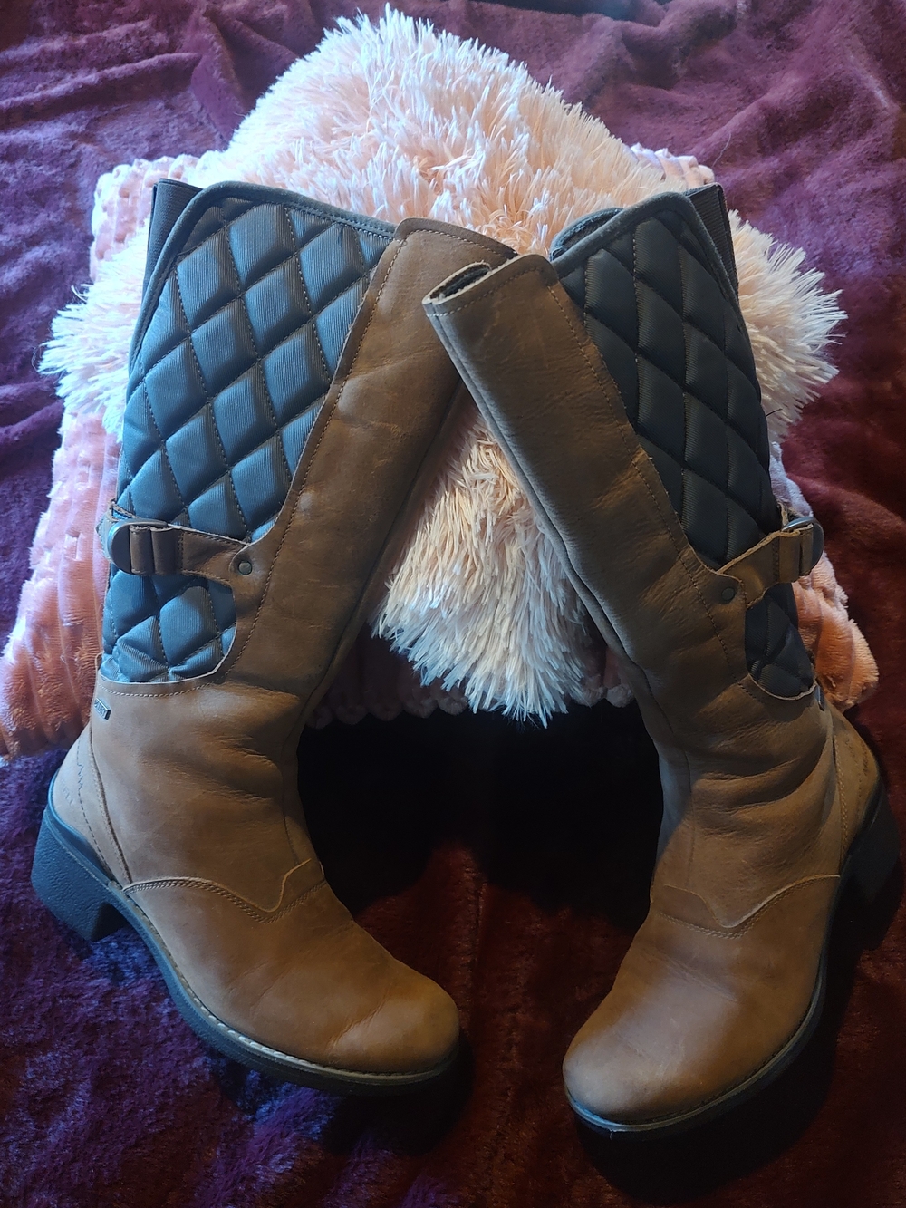 Merrell Brown Riding Heeled Boots with Black Quilted Shaft
